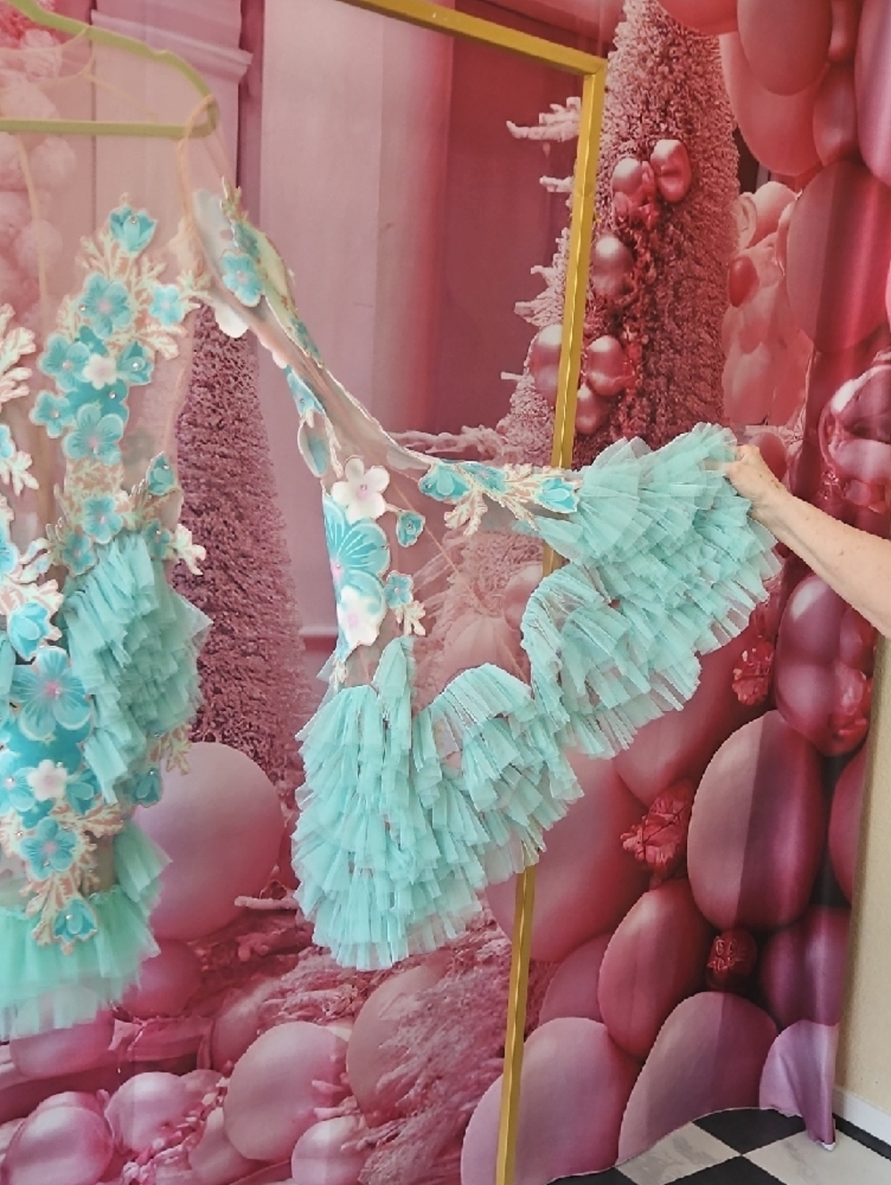 Aqua Floral Ruffle Dance Dress with 3D Appliqués - Picture 4 of 10